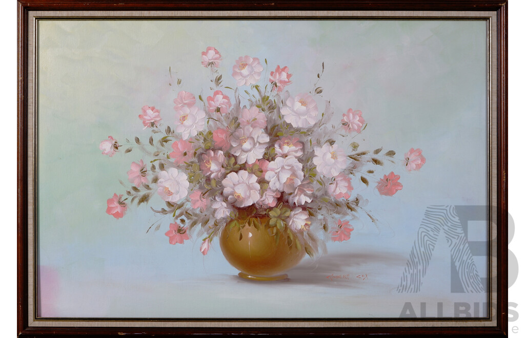 Robert Bruce Cox, (20th Century, Australian, 1934-2021), Still Life - Pink Flowers, Vintage Oil on Canvas, 68 x 98 cm (frame)