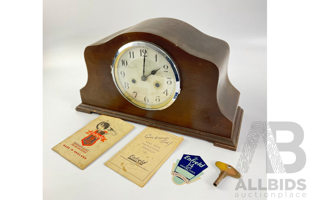 Vintage Enfield Fourteen Day Striking Clock with Original Tag and Instructions, Made in England