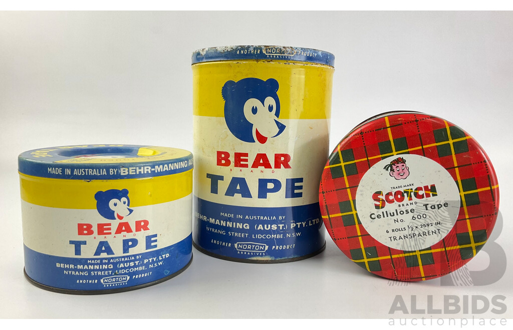 Vintage Tape Tins Including Bear Tape and Scotch Tape