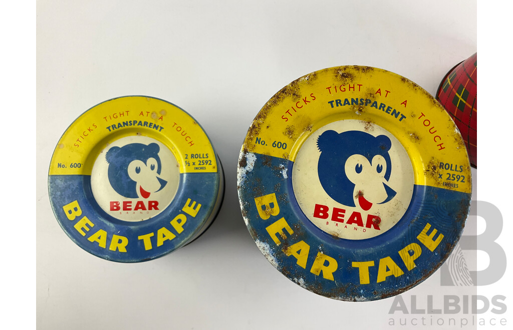 Vintage Tape Tins Including Bear Tape and Scotch Tape