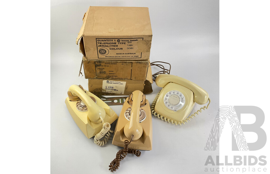 Three Retro Telecom Australia Rotary Dial Telephones Including AWA and STC