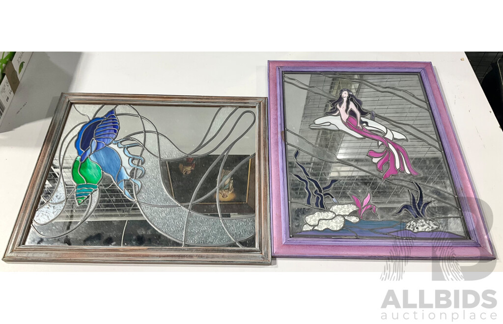 Two Stained Glass Mirrors of a Mermaid and Seashell