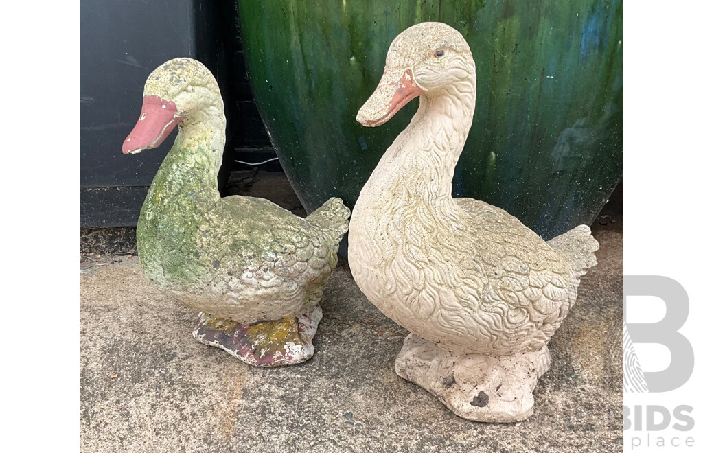 Pair of Cast Concrete Garden Ducks