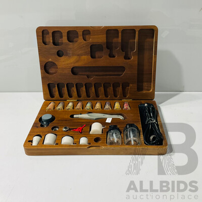 Vintage Aztek Airbrush Set Including Several Nozzle Sizes, Paint Receptacles, Protective Wooden Case and More