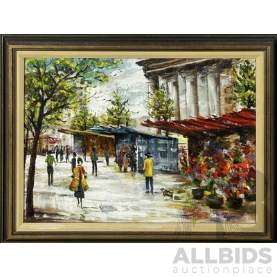 J. Cantrell (Date Unknown), French City Scene, Oil on Board, 52 x 67 cm (frame)