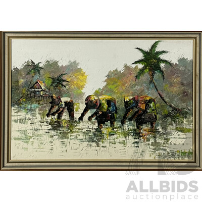 Artist Unknown, (Vietnamese School), Vietnamese Villagers in the Rice Paddies, Acrylic on Canvas, 69 x 99 cm (frame)