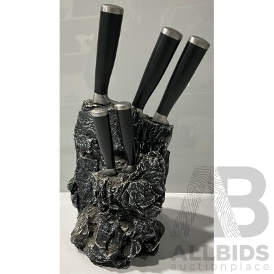 Decorative Metal Knife Block with All Knives - Stoneline ExCalibur