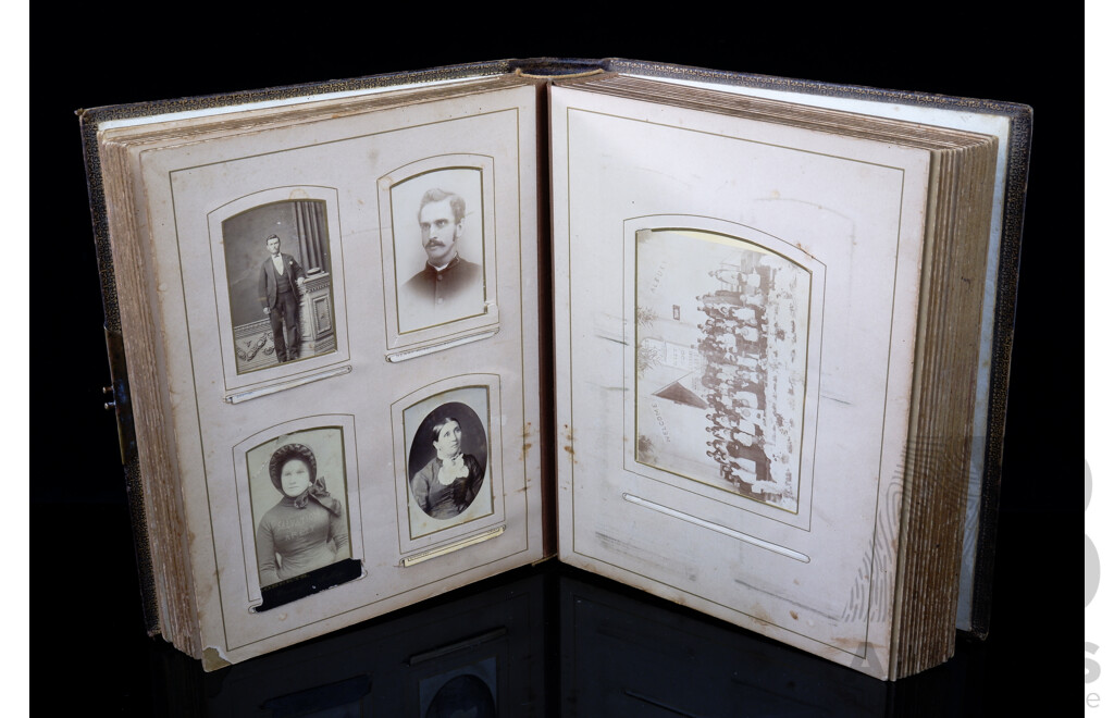 Antique Australian Tolled Leather Bound Photograph Album with 23 Pages Antique Photographs