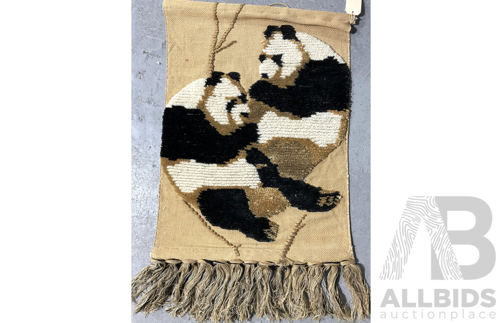 Retro Jute and Wool Wall Hanging of Pandas