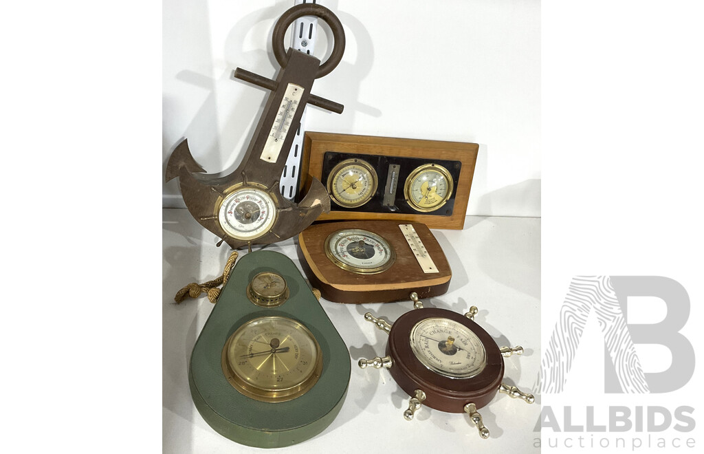 Five Vintage Barometers in Different Shapes and Designs