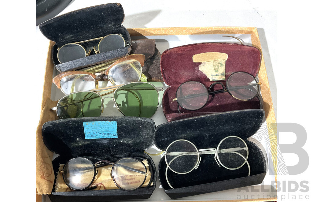 Collection of Antique Reading Glasses Inlcuding a Pair of Pince-Nez