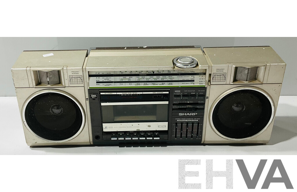 Vintage Sharp Stereo Radio Cassette GF-7600 (Model No. GF-7600Z) with Electric Cord