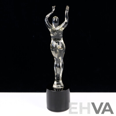 Vintage Hand Made Italian Murano Glass Figure on Plinth, Signed Stefros Murano 1983 to Front Base