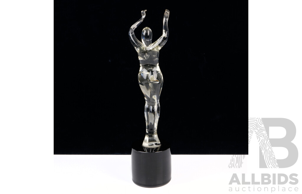 Vintage Hand Made Italian Murano Glass Figure on Plinth, Signed Stefros Murano 1983 to Front Base