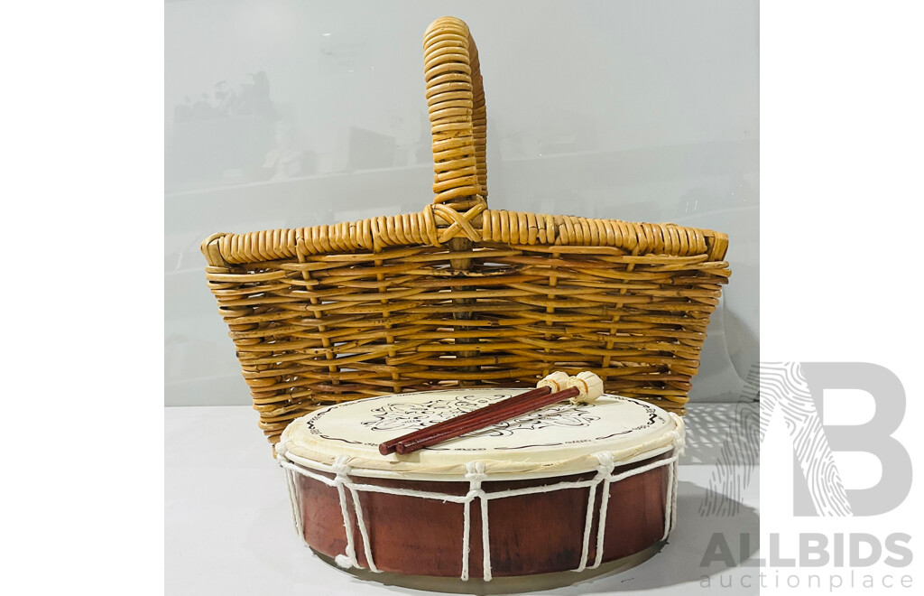 Vintage Wicker Basket with Hand Drum