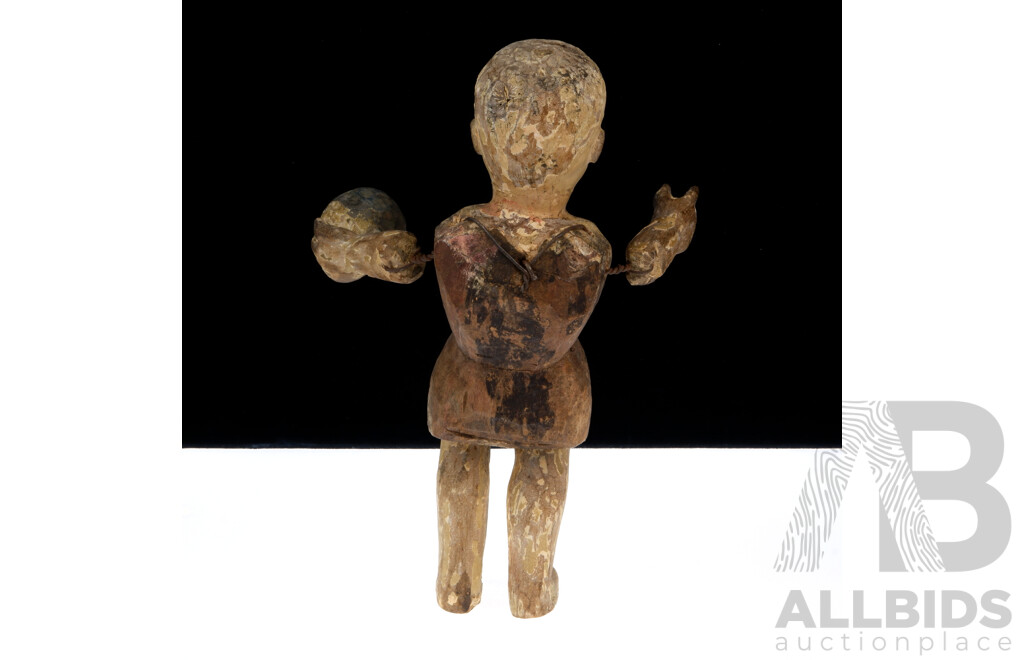 Strangely Creepy Hand Carved Wooden Doll with Wire Joined Arms