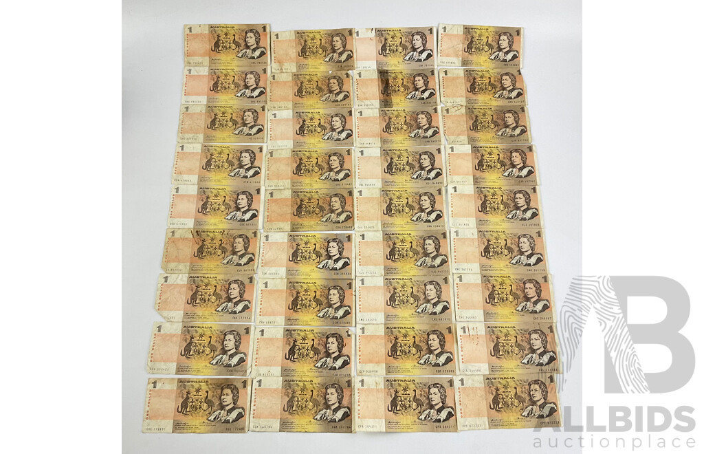 Thirty Six Australian One Dollar Notes Including Knight/Wheeler and Johnston/Stone