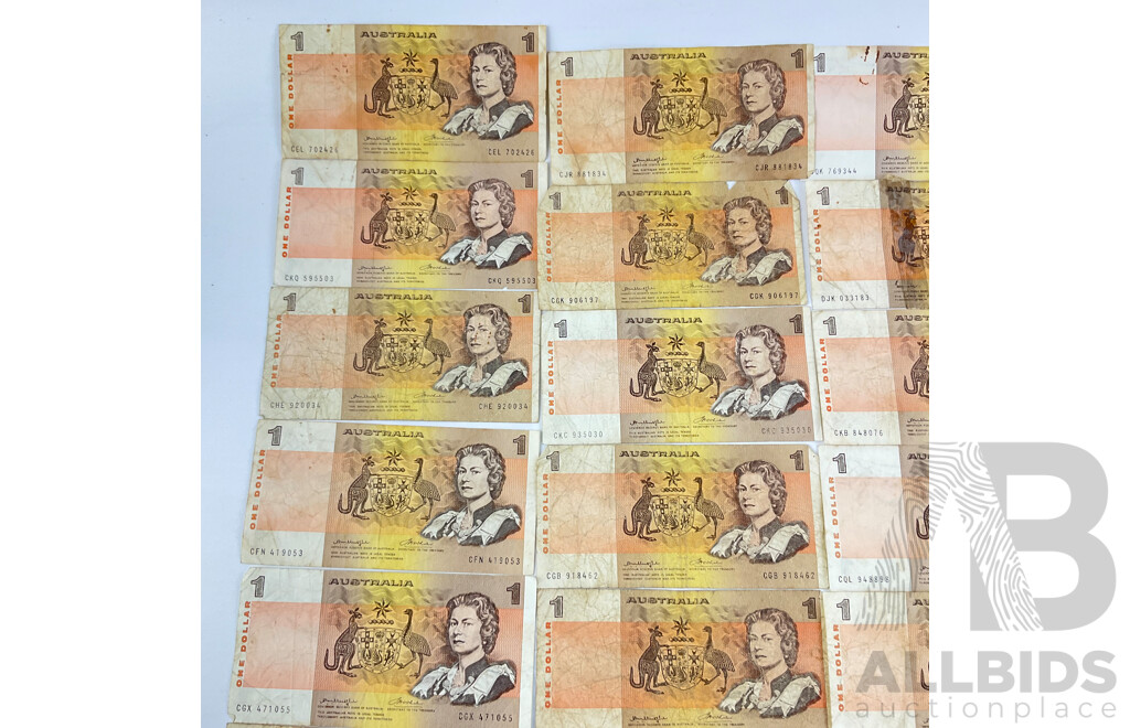 Thirty Six Australian One Dollar Notes Including Knight/Wheeler and Johnston/Stone