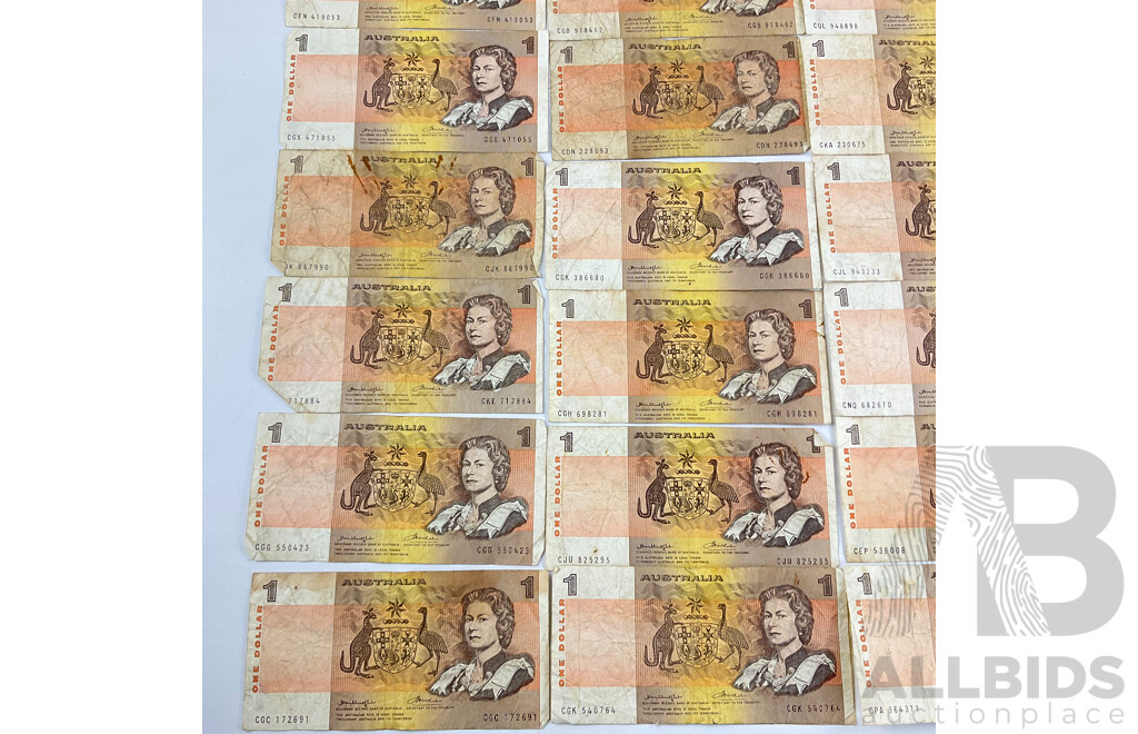 Thirty Six Australian One Dollar Notes Including Knight/Wheeler and Johnston/Stone