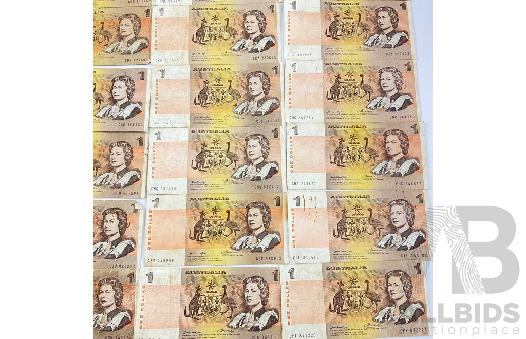 Thirty Six Australian One Dollar Notes Including Knight/Wheeler and Johnston/Stone