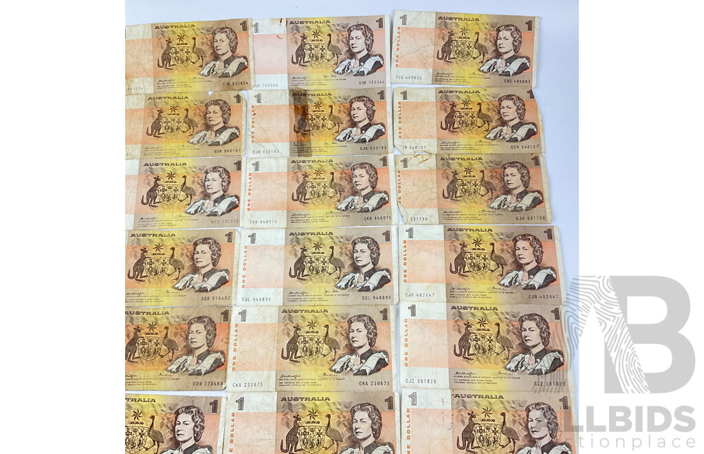 Thirty Six Australian One Dollar Notes Including Knight/Wheeler and Johnston/Stone