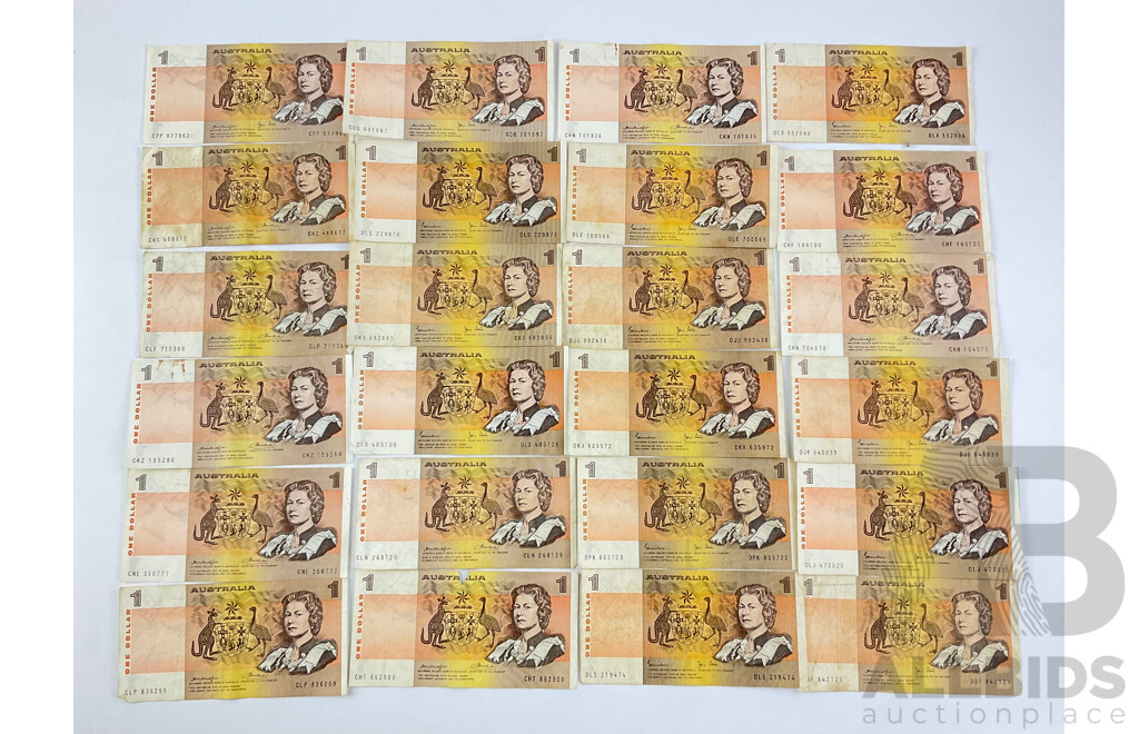 Twenty Four Australian One Dollar Notes Including Johnston/Stone, Knight/Stone, Knight/Wheeler