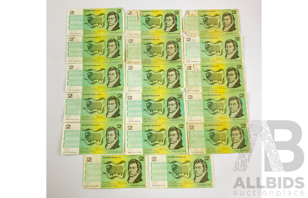 Collection of Australian 1970's Two Dollar Notes, Knight/Wheeler