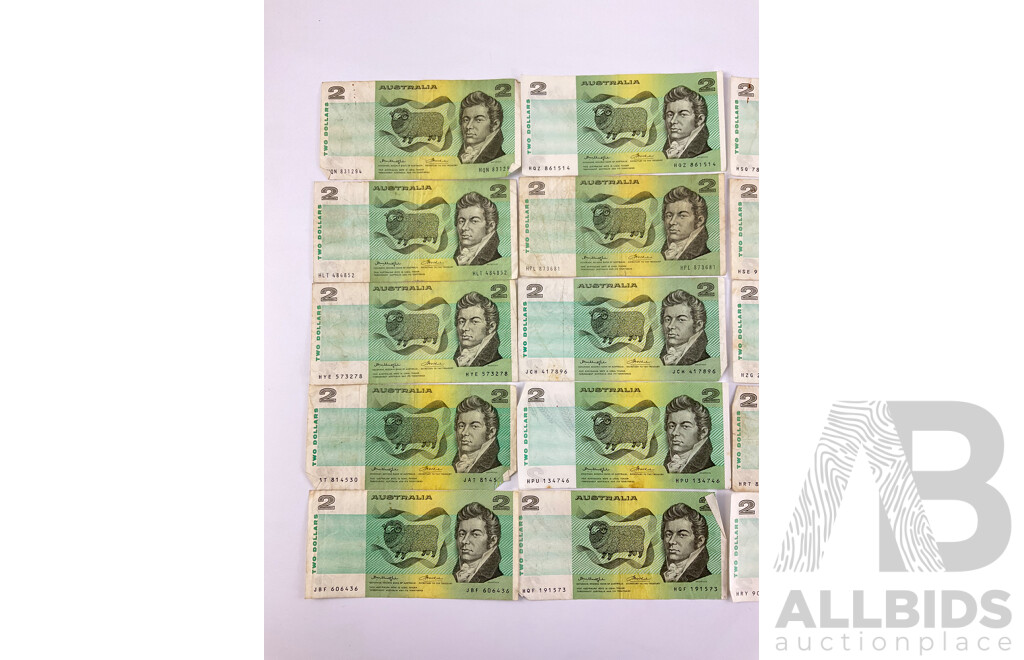 Collection of Australian 1970's Two Dollar Notes, Knight/Wheeler