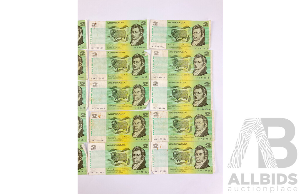 Collection of Australian 1970's Two Dollar Notes, Knight/Wheeler