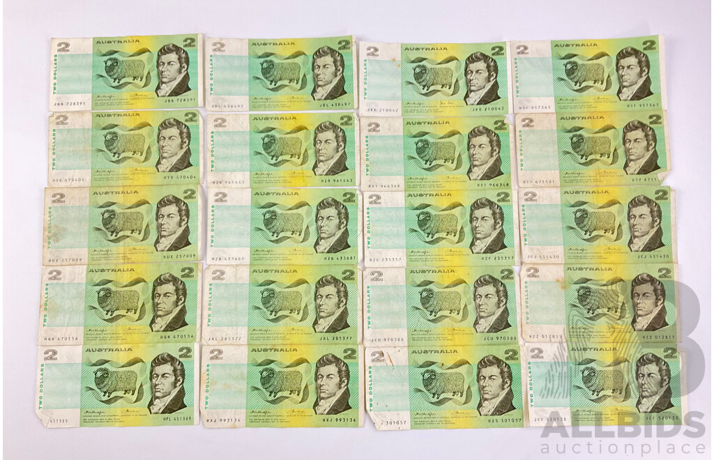 Collection of Australian 1970's Two Dollar Notes, Knight/Wheeler