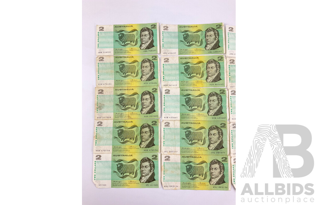 Collection of Australian 1970's Two Dollar Notes, Knight/Wheeler