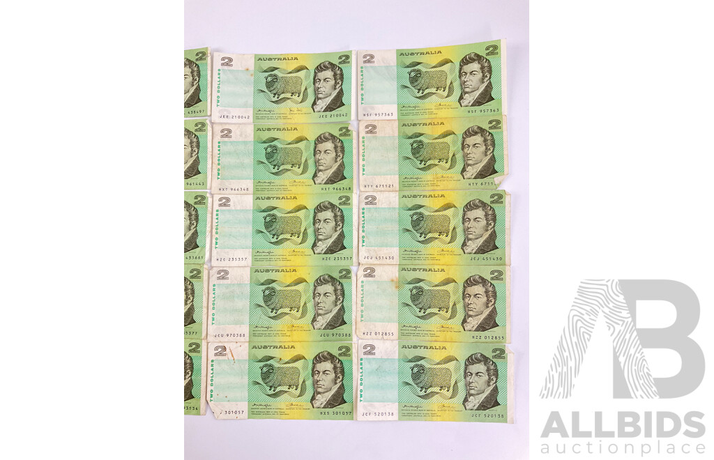 Collection of Australian 1970's Two Dollar Notes, Knight/Wheeler