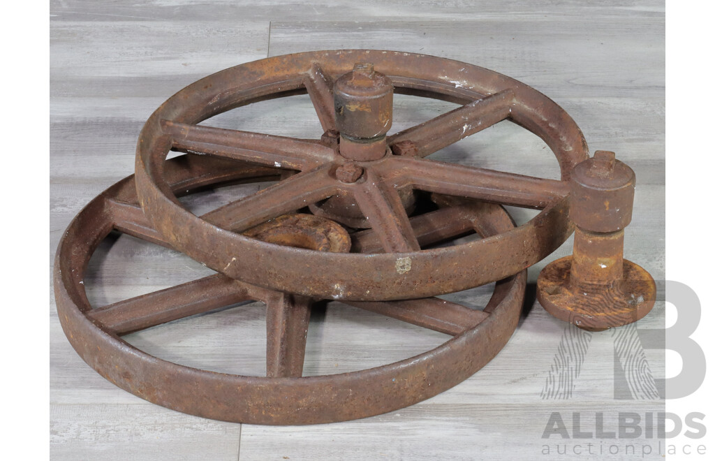 Pair of Large Vintage Cast Iron Wheels