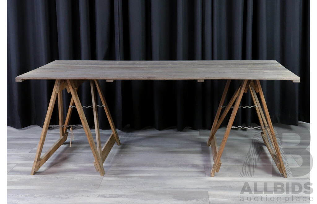 Vintage Trestle Table with Timber Top