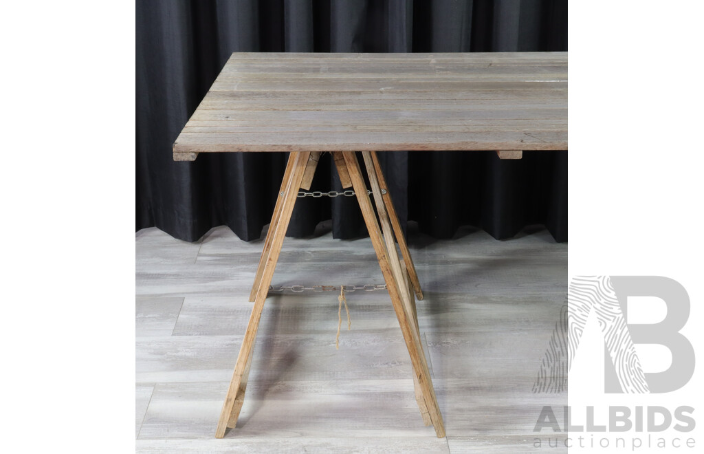 Vintage Trestle Table with Timber Top