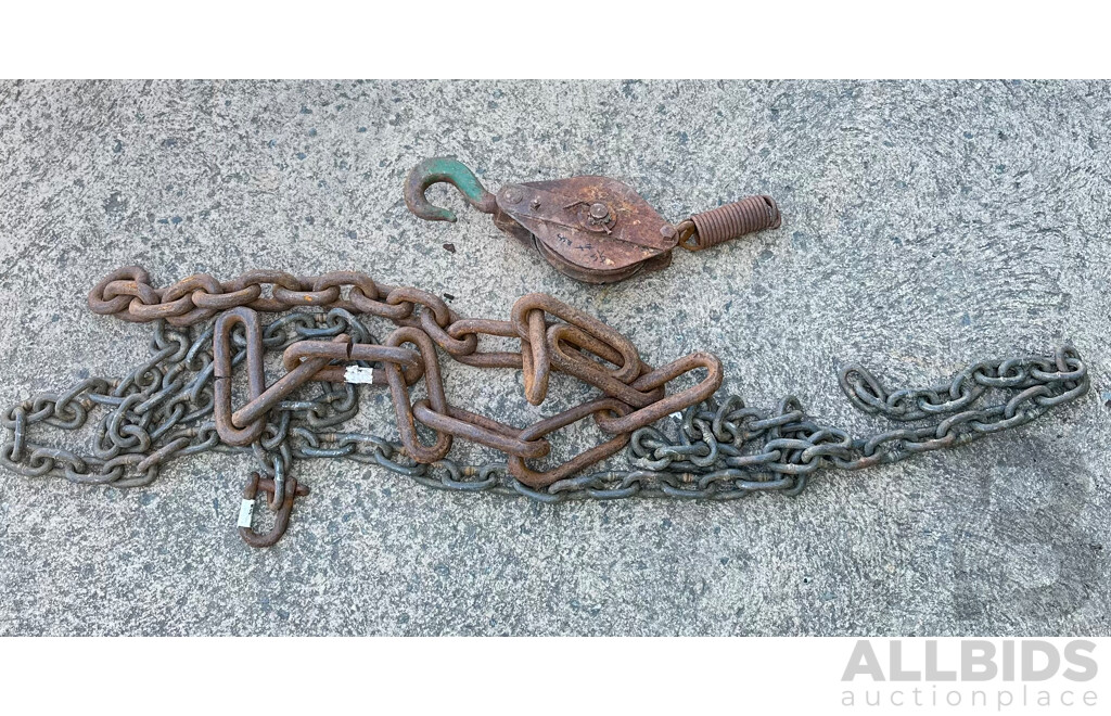 Forged Lengths of Vintage Chain Link with Pulley