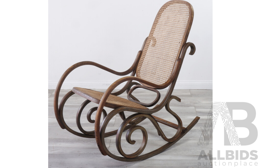 European Bentwood Rocking Chair with Rattan Seat and Back