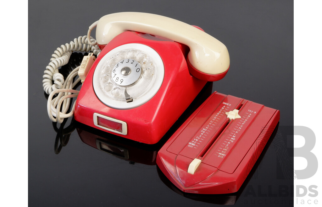 Retro Red Rotary Dial Telephone with Teledex