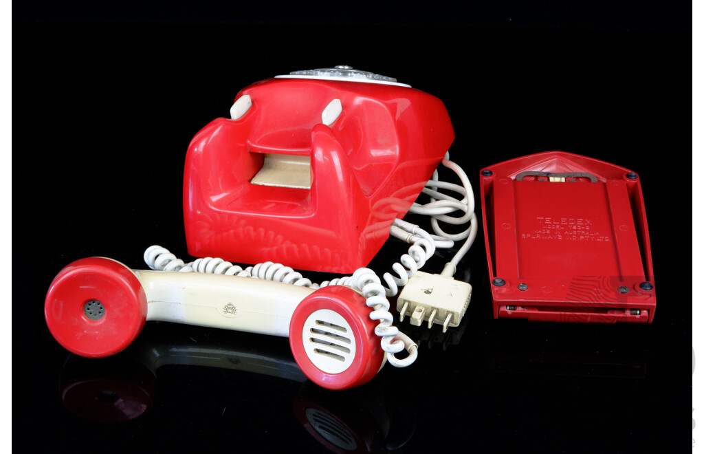 Retro Red Rotary Dial Telephone with Teledex