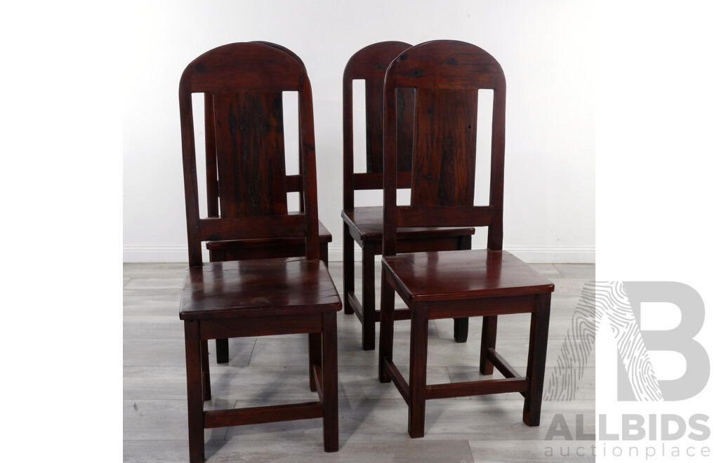 Set of Four Rustic Jarrah High Back Dining Chairs