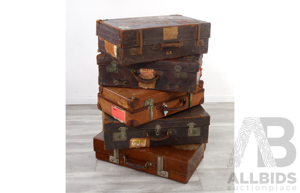 Collection of Five Vintage Suitcases