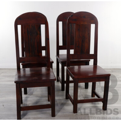Set of Four Rustic Jarrah High Back Dining Chairs