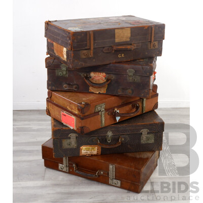 Collection of Five Vintage Suitcases