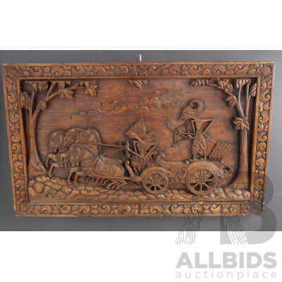 Carved Timber Panel of Chariot Race