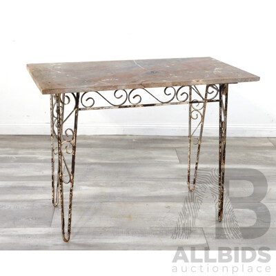 Wrought Iron Based Garden Table with Marble Top
