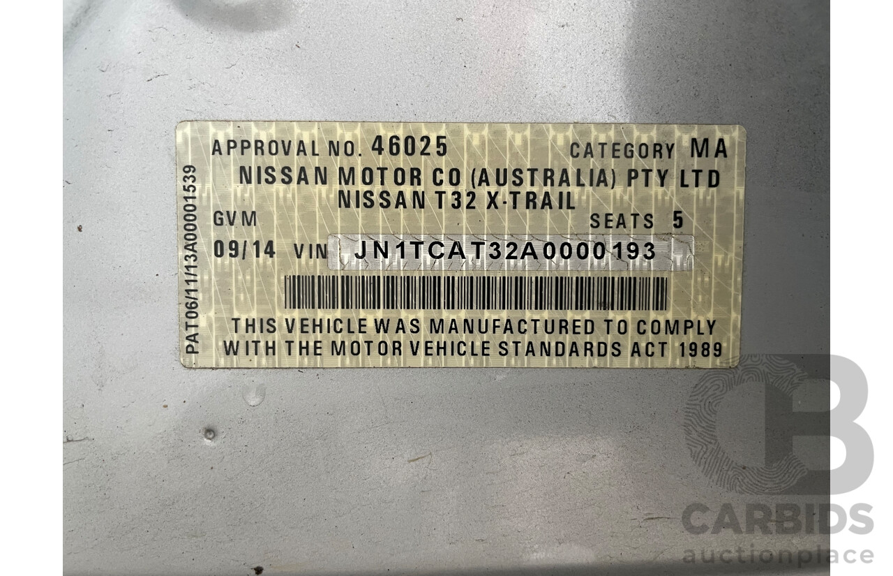 09/14 Nissan X-Trail TS (FWD) FWD T32 4D Wagon Silver 1.6L