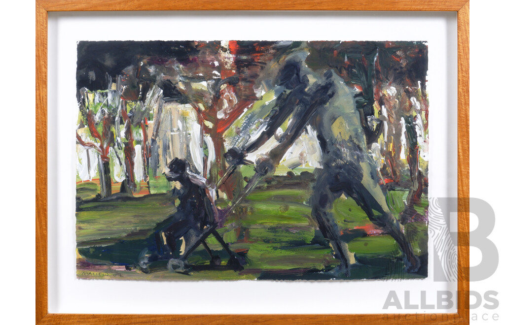 Euan Macleod (Born 1956), Untitled (Figures in Park), Oil & Gouache on Paper