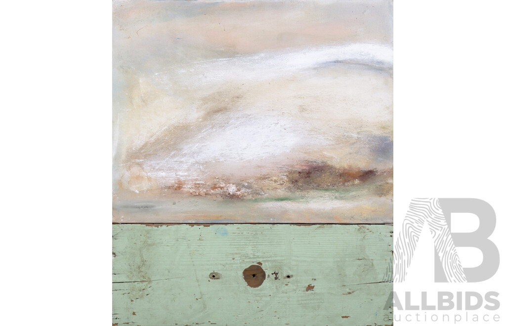 K. Shelton, Horizon & Sky, Oil on Canvas, Found Timber