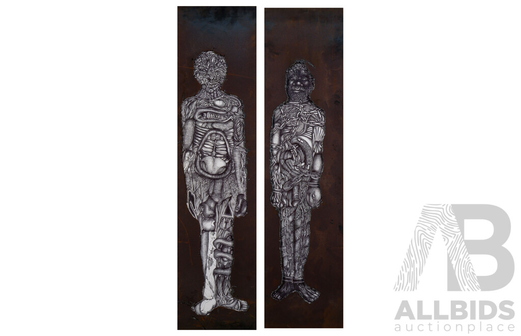 Trevor Dunbar, Untitled (Two Figures), Pen on Paper & Corten Steel (2)