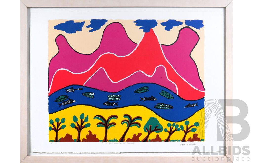 Evan Wilfred (20th Century, Ritharrngu language group), A Good Place - My Country, Screenprint